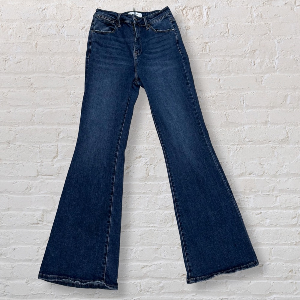 Risen Dark Wash Denim Flare Wide Leg Western Blue Jeans Sz 29